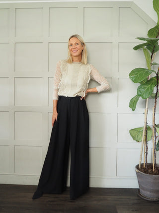 Farida Wide Leg Trousers with Side Pockets and Pleating Detail - Black, Khaki, Oatmeal