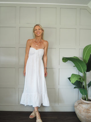 Marcy Linen Strapless Dress - Black, Navy Blue, White