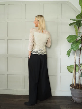 Farida Wide Leg Trousers with Side Pockets and Pleating Detail - Black, Khaki, Oatmeal