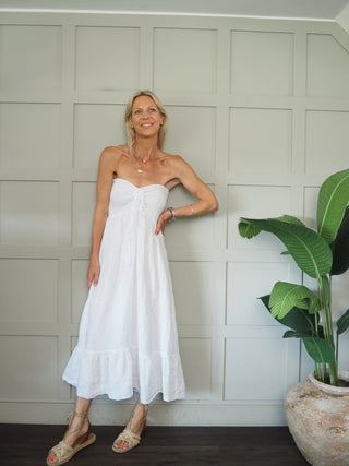 Marcy Linen Strapless Dress - Black, Navy Blue, White