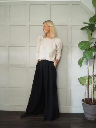 Farida Wide Leg Trousers with Side Pockets and Pleating Detail - Black, Khaki, Oatmeal