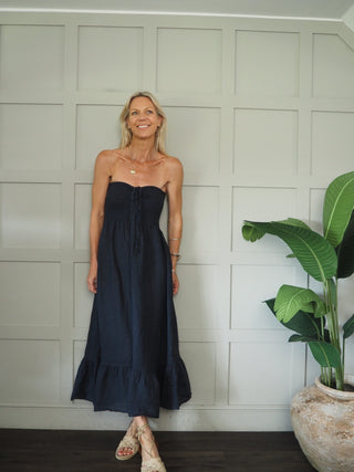 Marcy Linen Strapless Dress - Black, Navy Blue, White