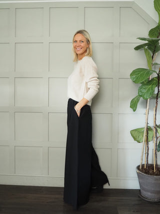 Farida Wide Leg Trousers with Side Pockets and Pleating Detail - Black, Khaki, Oatmeal