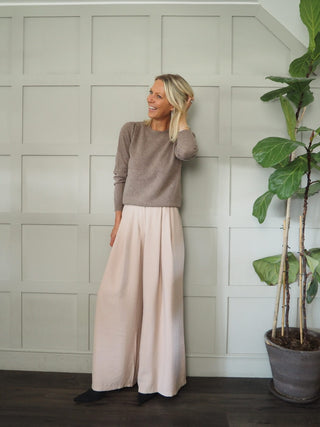 Farida Wide Leg Trousers with Side Pockets and Pleating Detail - Black, Khaki, Oatmeal