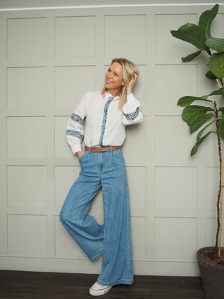 Rio Wide Leg, High Waisted Lightweight Jeans - Light Denim Blue