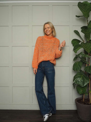 Jilly Turtle Neck Chunky Knit Jumper - Khaki and Orange