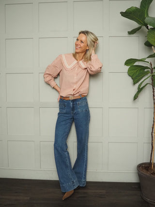 Katja Gingham Blouse with Peter Pan Collar - Rusty Red