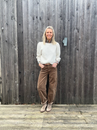 Ginny Barrel Leg Cords  - Camel, Chocolate, Cream