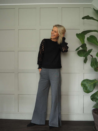 Iman Wide Leg, Jersey Luxe Joggers - Black, Grey