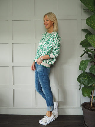 Pettra Leopard Print Lightweight Sweatshirt - Bright Green, Bright Pink, Khaki, Navy Blue