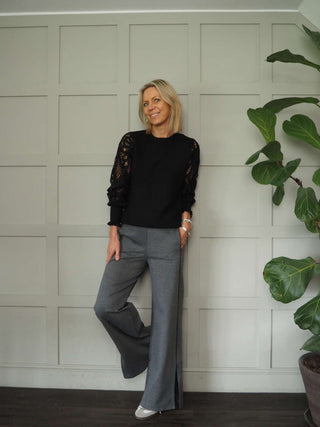 Iman Wide Leg, Jersey Luxe Joggers - Black, Grey