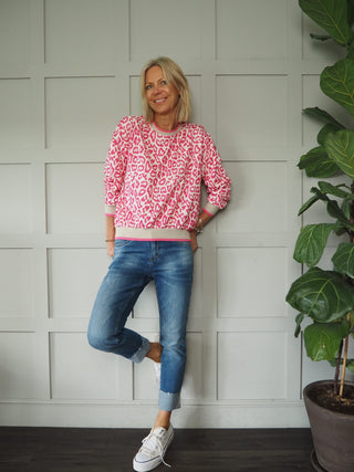 Pettra Leopard Print Lightweight Sweatshirt - Bright Green, Bright Pink, Khaki, Navy Blue