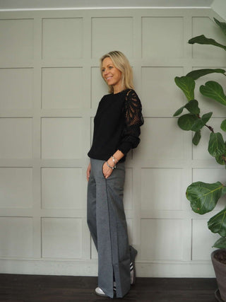 Iman Wide Leg, Jersey Luxe Joggers - Black, Grey