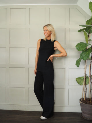 Meryl Sleeveless, Turtleneck Top &amp; Wide Leg Trouser Set - Black, Khaki, Mushroom and Oatmeal