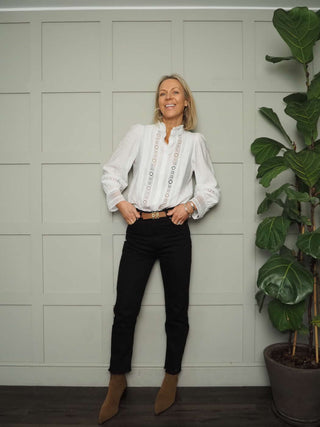 Franciska High Rise Denim Jeans with Raw Hem - Black