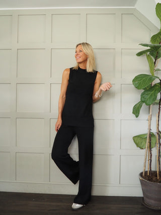 Meryl Sleeveless, Turtleneck Top &amp; Wide Leg Trouser Set - Black, Khaki, Mushroom and Oatmeal
