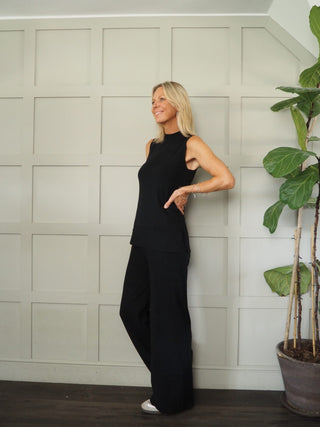 Meryl Sleeveless, Turtleneck Top &amp; Wide Leg Trouser Set - Black, Khaki, Mushroom and Oatmeal