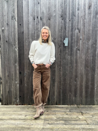 Ginny Barrel Leg Cords  - Camel, Chocolate, Cream