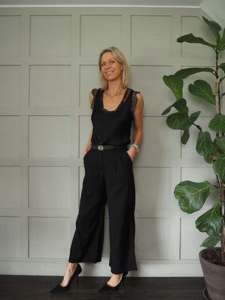 Mirazio Mid-Rise, Wide Leg, Cropped Trousers - Black, Navy Blue
