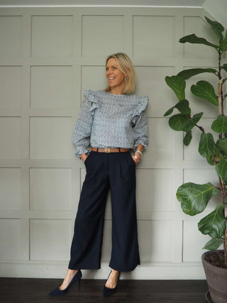 Mirazio Mid-Rise, Wide Leg, Cropped Trousers - Black, Navy Blue