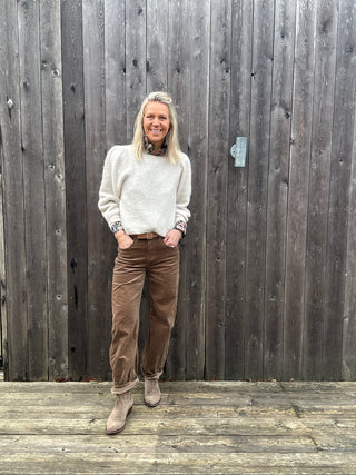 Ginny Barrel Leg Cords  - Camel, Chocolate, Cream