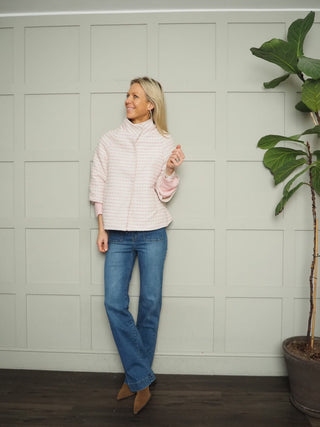 Twilight Jacket with 3/4 Length Sleeves, High Collar &amp; Popper Fastening - Camel, Pink, Sky Blue