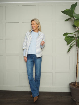 Twilight Jacket with 3/4 Length Sleeves, High Collar &amp; Popper Fastening - Camel, Pink, Sky Blue