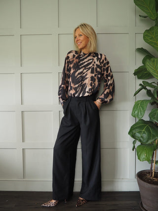 Lavinia Wide Leg Trousers - Black, Ecru