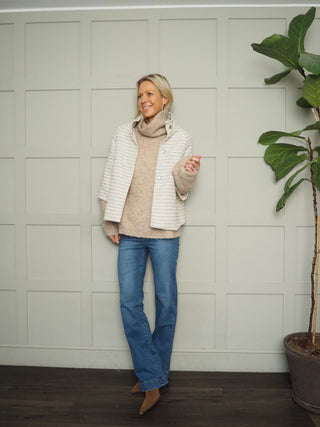 Twilight Jacket with 3/4 Length Sleeves, High Collar &amp; Popper Fastening - Camel, Pink, Sky Blue