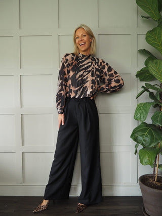 Lavinia Wide Leg Trousers - Black, Ecru