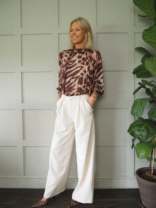 Lavinia Wide Leg Trousers - Black, Ecru