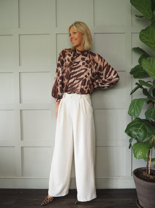 Lavinia Wide Leg Trousers - Black, Ecru