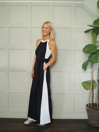 Funke Halter Neck Wide Leg Jumpsuit With Detachable Belt - Black, Blue and Red