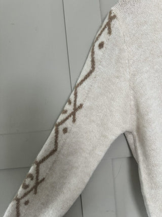 Laran V-Neck Jumper with Contrasting Colour on Sleeve - Camel/Orange, Ecru/Camel and Green/Navy