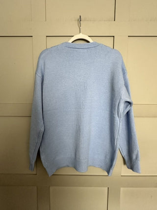 Ellie Cardigan with Stripe Pockets and Buttons - Blue, Off White, Pink