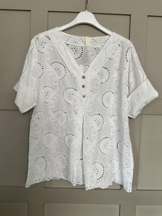 Devi Broderie Anglaise Blouse - White