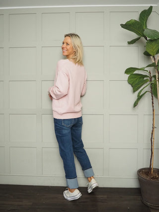 Ellie Cardigan with Stripe Pockets and Buttons - Blue, Off White, Pink