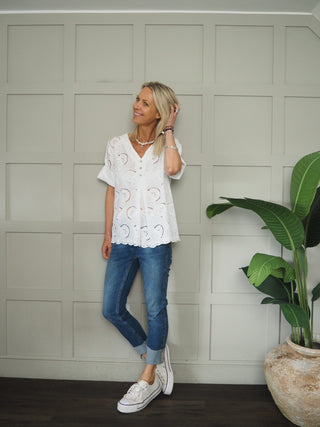 Devi Broderie Anglaise Blouse - White