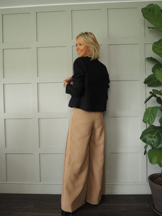 Kitty Wide Leg Trousers with Pleated Front and Side Zip - Black, Camel