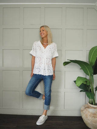 Devi Broderie Anglaise Blouse - White