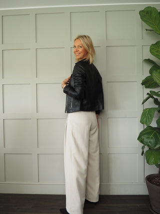 Kitty Wide Leg Trousers with Pleated Front and Side Zip - Black, Camel