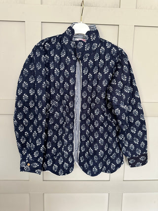 Katherine Quilted Jacket with Scallop Detail - Coral, Navy Blue, Royal Blue