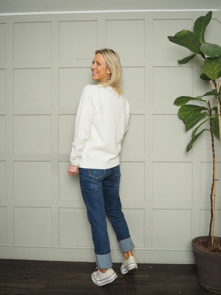 Ellie Cardigan with Stripe Pockets and Buttons - Blue, Off White, Pink