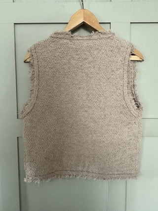 Larsac Super Soft ‘Shabby Chic Frayed Edge’ Gilet with Gold Front Button Detail &amp; Stretch - Black, Camel and Cream