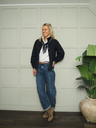 Bontie Cashmere Mix Scarf - Navy, Oatmeal