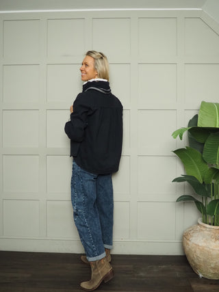 Bontie Cashmere Mix Scarf - Navy, Oatmeal