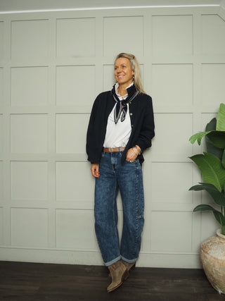 Bontie Cashmere Mix Scarf - Navy, Oatmeal