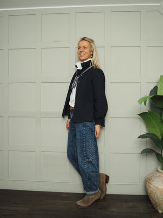 Bontie Cashmere Mix Scarf - Navy, Oatmeal