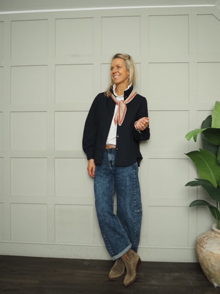 Bontie Cashmere Mix Scarf - Navy, Oatmeal