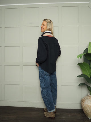 Bontie Cashmere Mix Scarf - Navy, Oatmeal